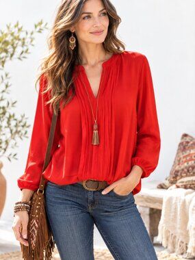Collection Debenhams Women's Pleated Orange Blouson Blouse 12 Dopamine Boho